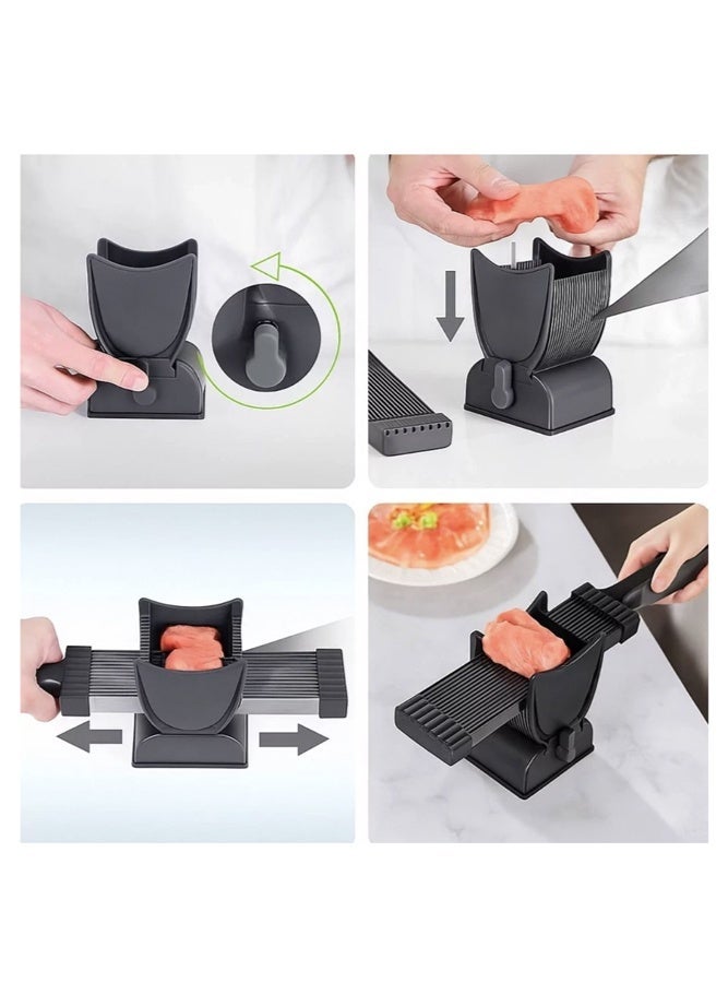 SHABILI Manual Meat Slicer for Home Cooks, ABS+Stainless Steel Meat Cutter with Safe Grip, Adjustable Thickness Meat Cleavers for Slicing Pork Beef Chicken, Manual Meat Cutter for Kitchen Cooking (Black) - Image 4
